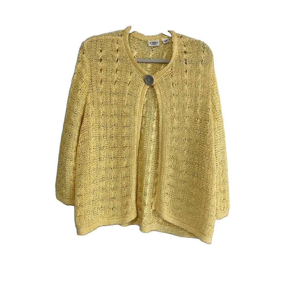CATO Crochet Cardigan Lemon Yellow Long Sleeve Sz 22/24w Cottage Boho